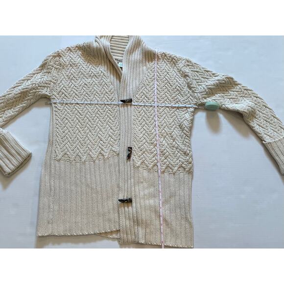 Winter Silks Silk Blend Ivory Long Cardigan Coat Toggle Buttons Shawl Collar M - Picture 9 of 13